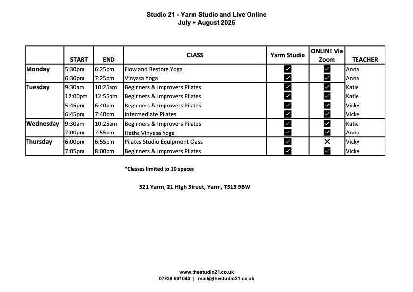 Pilates and Yoga Classes in Yarm